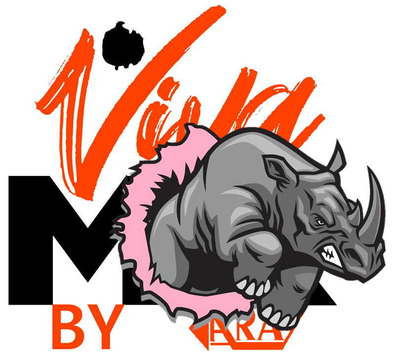 Rhino bursting through VivaMK Logo
